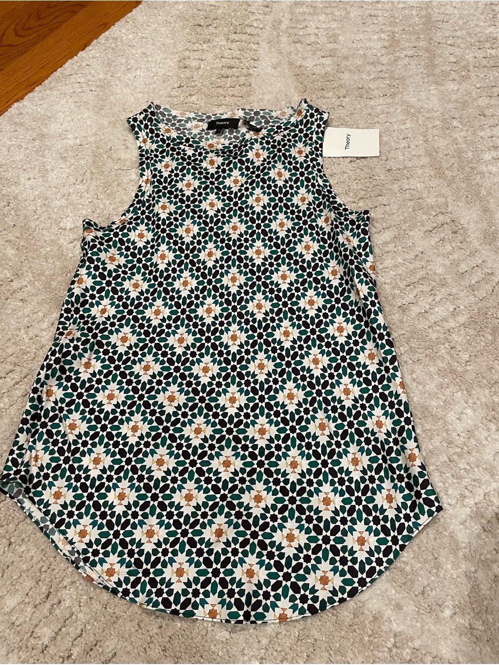 Theory Green Geometric Floral Tank Top